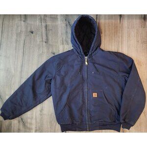 Carhartt Jacket Mens Large Hooded Quilt Lined Workwear B03 Zip Up